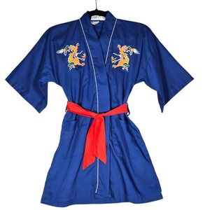 Vintage Health Shanghai China Embroidered Dragon Kimono Robe Blue Youth Size 8